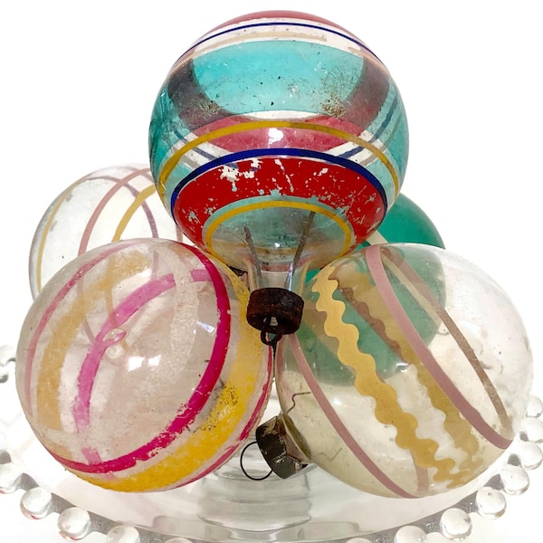 Vintage Unsilvered Christmas Ornaments, Striped  Holiday Decorations