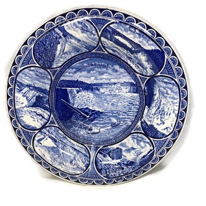 Vintage Niagara Falls Souvenir Plate,  English Staffordshire Blue White by British Anchor