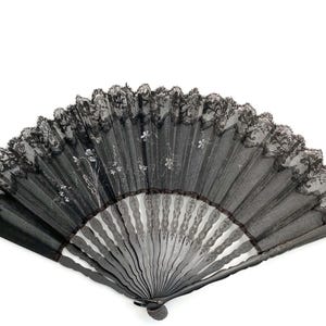 Vintage Black Celluloid and Lace Folding Fan