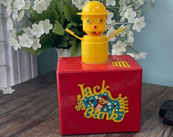 Vintage Jack in the Bank Mechanical Bank, Boston Advertising Bank