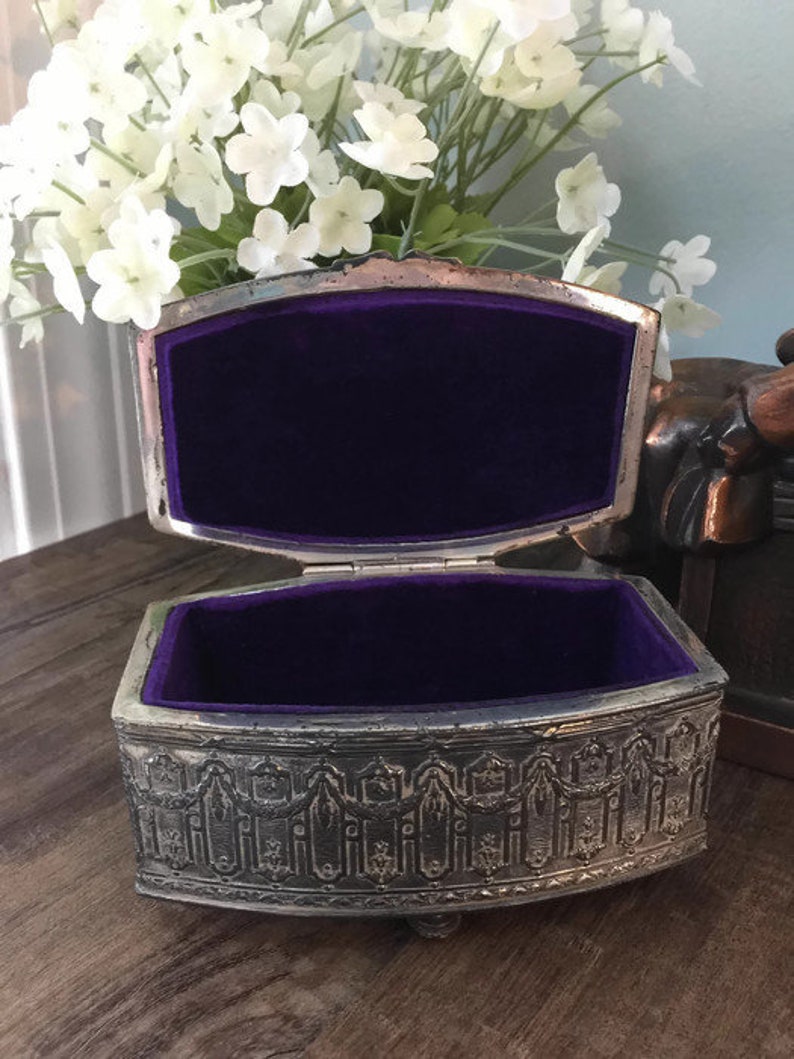 Jewellery Storage Antique Jewelry Box Velvet Interior Jennings Brothers Silverplated Jewel Casket Ornate Jewel Chest