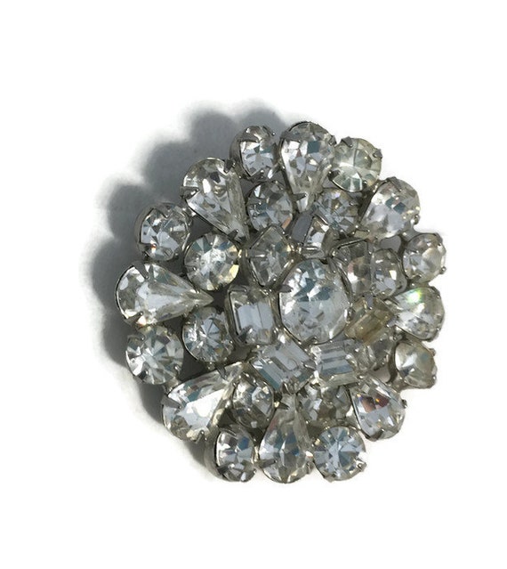 Vintage Weiss Rhinestone Brooch Pin Round Midcentury Snowflake