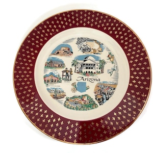 Midcentury Arizona Plate State Souvenir Tourist Collectible Homer Laughlin Cavalier Karol China