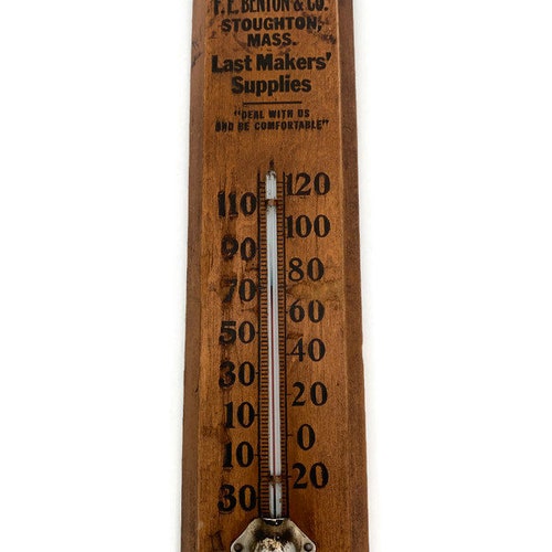 Popular Antique Wood Advertising Thermometer, Stoughton, Massachusetts