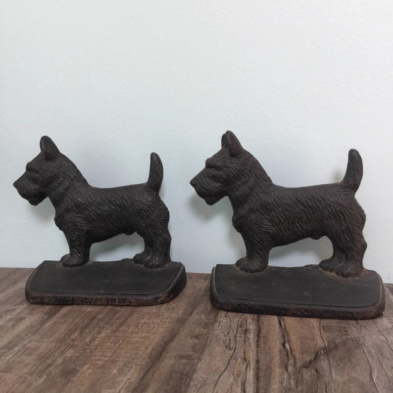 Vintage Scottie Dog Bookends Black Cast Iron Doorstops Etsy