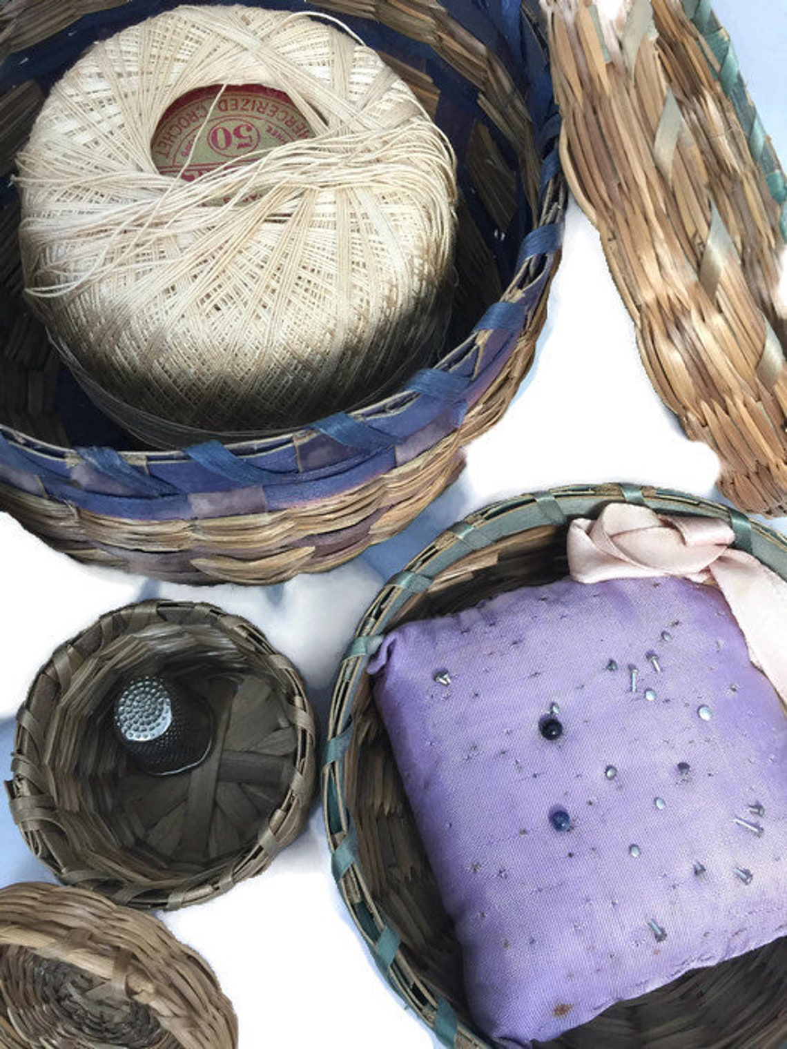 Vintage Sweetgrass Baskets Set of 3 Sewing Baskets With Etsy