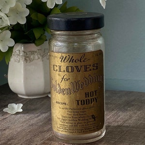 1930&#39;s Cloves Glass Jar for a Golden Wedding Whiskey Hot Toddy
