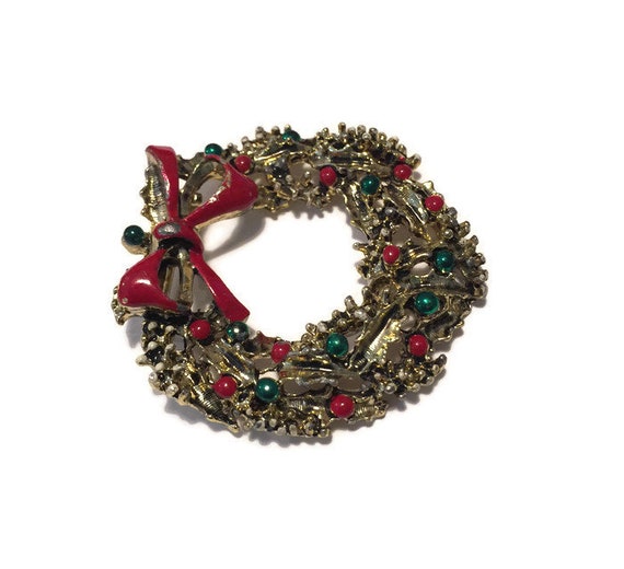 Christmas Wreath Pin - vintage. Women's Brooch, R… - image 4