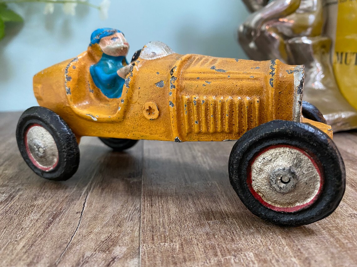 Vintage Cast Iron Race Car With Driver | Etsy