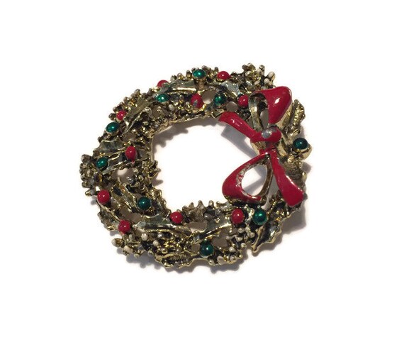 Christmas Wreath Pin - vintage. Women's Brooch, R… - image 5