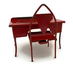 Vintage Doll Furniture Red Metal Desk and Chair
