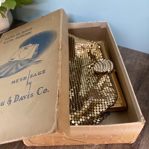 Whiting and Davis Gold Metal Mesh Purse, Art Deco… - image 10