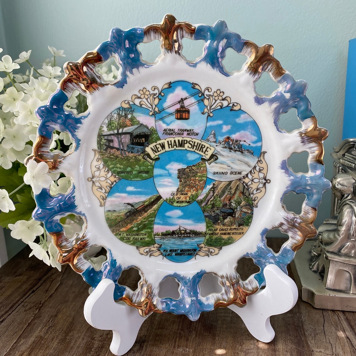 Vintage New Hampshire Souvenir Plate with Reticulated Rim Etsy