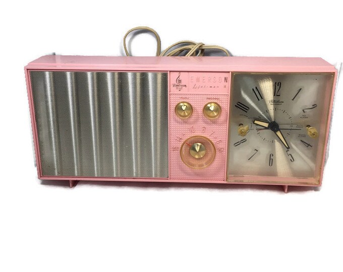 Mid Century Pink Clock Radio, Emerson Electric Lifetimer Telechron