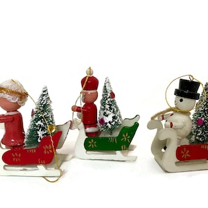 Vintage Wood Christmas Ornaments circa 1970s Made in Taiwan