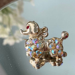 Vintage Small Rhinestone Poodle Brooch Pin