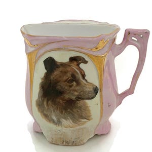 Antique Shaving Mug - Pink and Gold Lusterware Divided Porcelain Scuttle