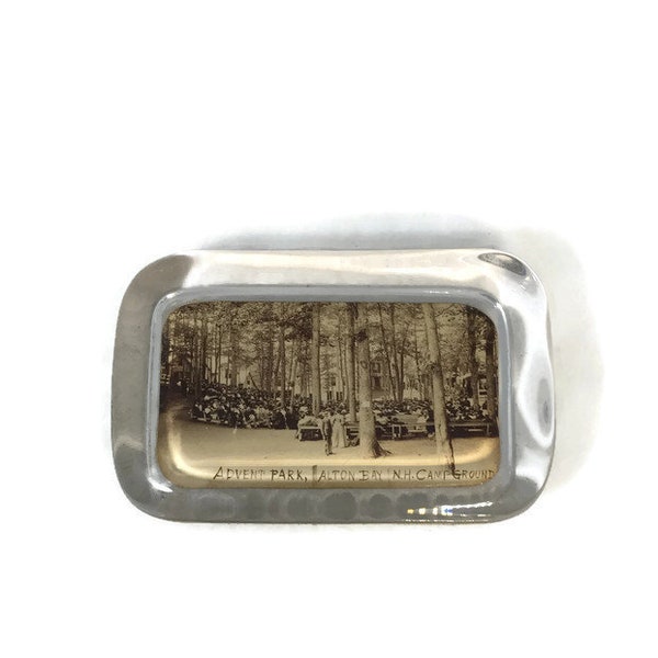 Antique Glass Photo Paperweight, Advent Park, Alton Bay, New Hampshire, Campground Souvenir, Glass Collectible, Lake Winipesaukee