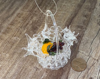 Vintage Spun Glass Basket with Birds and Fruit