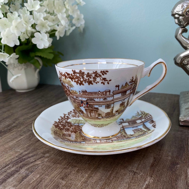Roosevelt Vintage Hyde Park New York Teacup and Saucer Souvenir from the Home of Franklin D