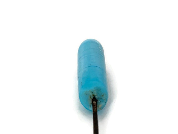 Antique Turquoise Glass Hat Pin - image 5