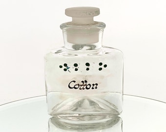 Vintage Triangular Glass Cotton Jar with Ground Glass Stopper