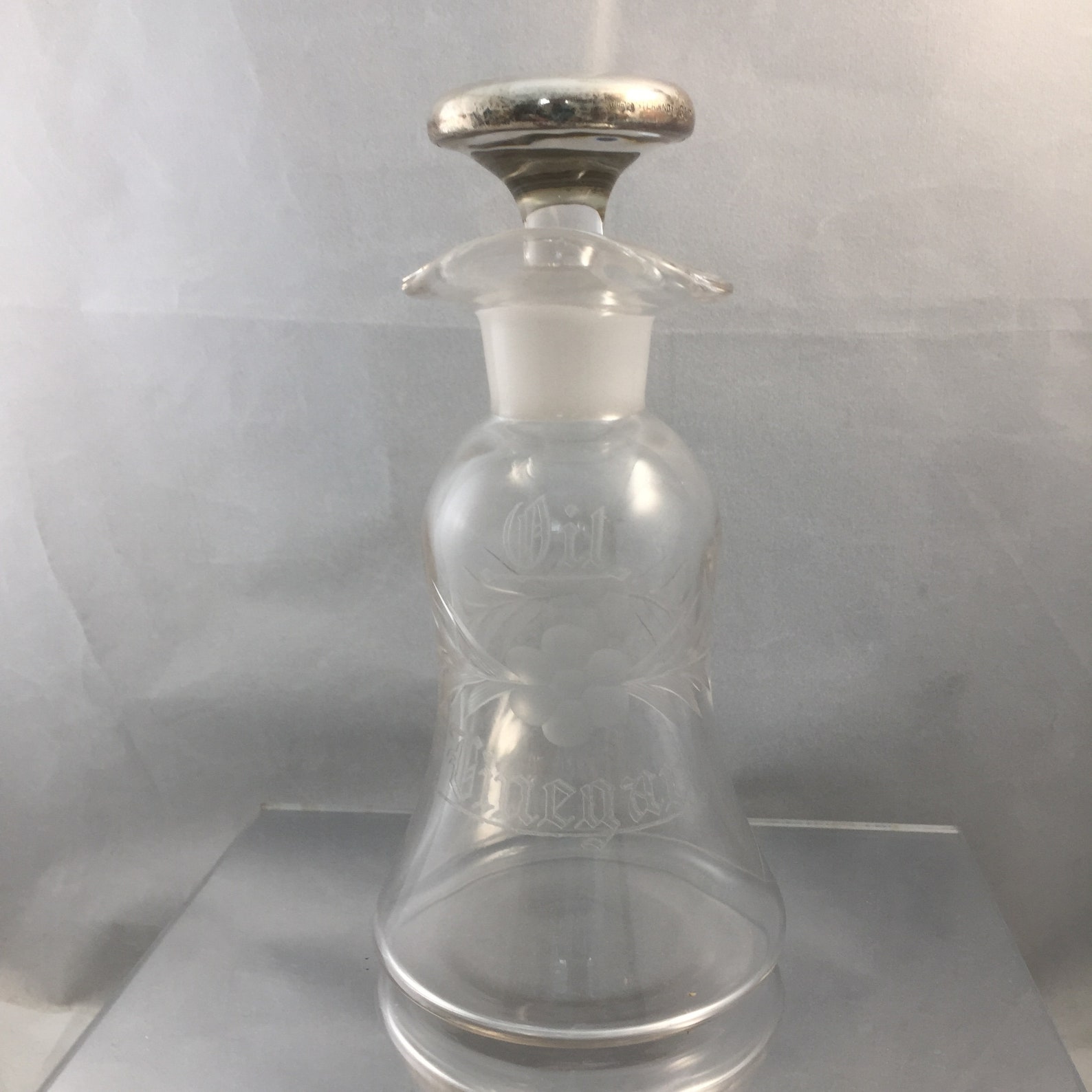 Antique Etched Glass Oil and Vinegar Cruet Sterling Silver Etsy