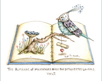 De Almanak van Boodschappervogels voor Introverte Geliefden II - afdruk van originele illustratie