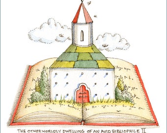 La morada de otro mundo de un ávido bibliófilo - impresión de ilustración original