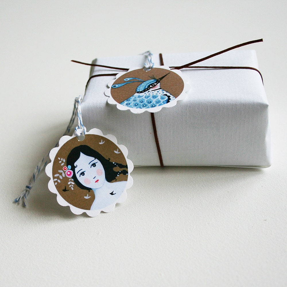 Girl with Blue Bird Labels Etsy