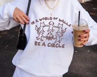 Hand-drawn inclusion sweatshirt positive vibes only animal lovers political statement subtle FDT