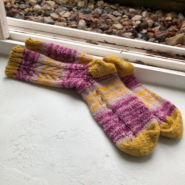 Hand-Knit Wool Blend Cable Socks