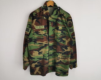 Army Jacket Vintage 90s Korean Army Camo Parka Jacket Size L