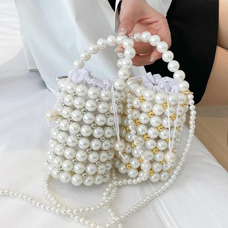 Pearl Bag Pearl Clutch Bag Pearl Handbag Pearl Purse Bag Pearl Bead Bag Pearl Handle Bag Pearl Evening Bag Bridal zdjęcie 3