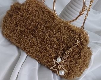 Teddy Bag for Women with gold zipper, Teddy Fell Bag with chainwide straps, Gift for her, Christmas gift