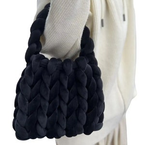 Bolsos de ganchillo de cuerda para mujer, bolso de mano acrílico hecho a mano para axila, bolsos cruzados de punto de diseñador para mujer, bolso tejido de verano Negro