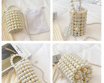 Pearl Bag - Pearl Clutch Bag - Pearl Handbag - Pearl Purse -  Bag - Pearl Bead Bag - Pearl Handle Bag - Pearl Evening Bag - Bridal