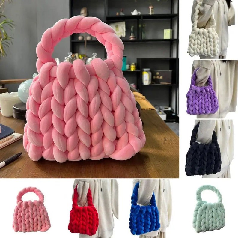 Bolsos de ganchillo de cuerda para mujer, bolso de mano acrílico hecho a mano para axila, bolsos cruzados de punto de diseñador para mujer, bolso tejido de verano imagen 5