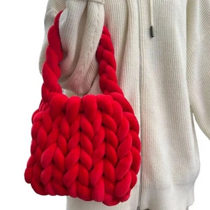Bolsos de ganchillo de cuerda para mujer, bolso de mano acrílico hecho a mano para axila, bolsos cruzados de punto de diseñador para mujer, bolso tejido de verano Rojo