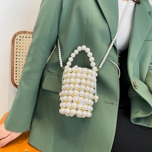 Pearl Bag Pearl Clutch Bag Pearl Handbag Pearl Purse Bag Pearl Bead Bag Pearl Handle Bag Pearl Evening Bag Bridal zdjęcie 4