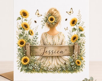 Personalised Botanical Lady Card | Custom Name, Hair Colour | Watercolour Floral Greeting (5x5 Inch)