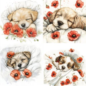 Adesivi quadrati a forma di cucciolo, acquerello. 4 disegni, 24 adesivi. Coccole e scintille