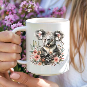 Koala design Ceramic Coffee And Tea Mug. Koala And Flowers Design