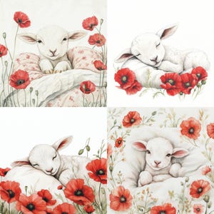 Adesivi quadrati acquerello a forma di agnello. 4 disegni, 24 adesivi. Coccole e scintille