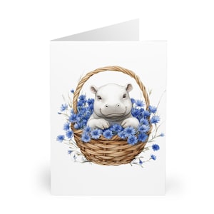 Jolies cartes de voeux hippopotame - lot de cartes florales fantaisistes, anniversaire, merci, baby shower, amitié, toutes les occasions