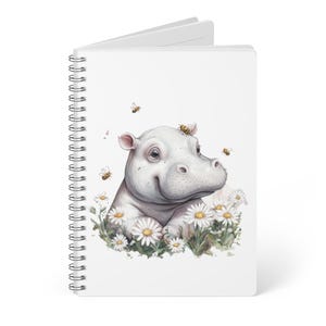 Joli carnet à spirales floral hippopotame, journal fantaisiste pour l'écriture, cadeau pour les enfants et les amoureux de la nature, idéal pour prendre des notes