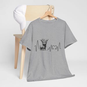 Highland Cow Heartbeat Unisex T-Shirt, Animal Lovers Gift, Casual Wear, Heartbeat Graphic Tee, Birthday Gift for Friends