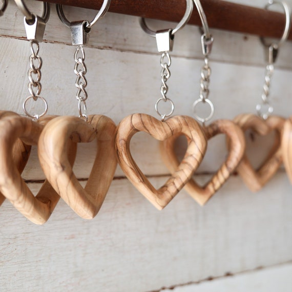 Heart Keychains From the Holy Land — Olive Wood Carved Hearts - Etsy