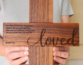 Saved, Loved, Healed Crosses – Handmade Engraved Solid Walnut Crosses