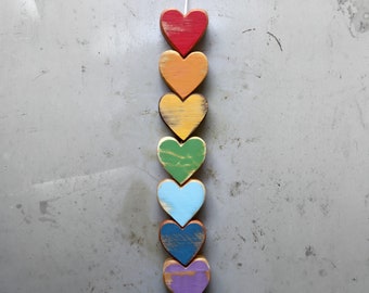 Reclaimed Wood Rainbow Heart Wall Hanging: Texas Handmade